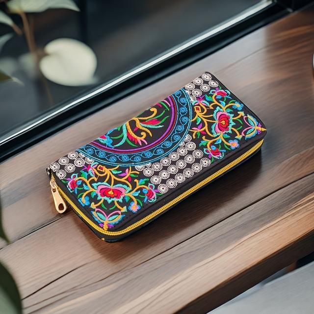 TEMU Portefeuille Pochette Brodé GUDAOBELL , , Multicolore Fermeture Éclair, Sac à Léger Sangles Fixes, Entretien Lavage