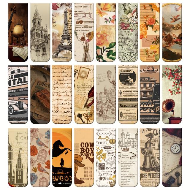 TEMU 24pcs Vintage Retro Style Magnetic Bookmarks Page Markers Vintage Magnetic Bookmarks Clips Magnetic Page Clips Assorted Book Marks Students Teachers Reading Supplies (4.72 X 0.78inches)