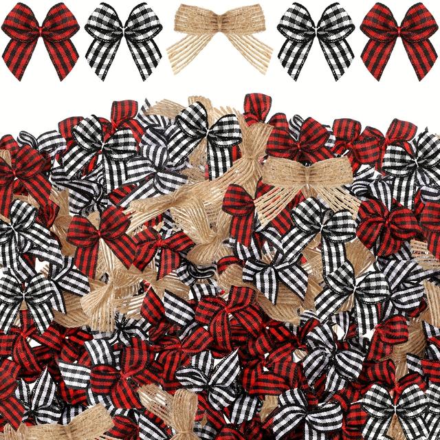 TEMU 150pcs Of Handmade Mini Bows In A Checkered Design For Christmas, Featuring Tiny Twist Ties. Ideal For Hair Additions, Small Bows Are Perfect For Sewing And Party Decorations