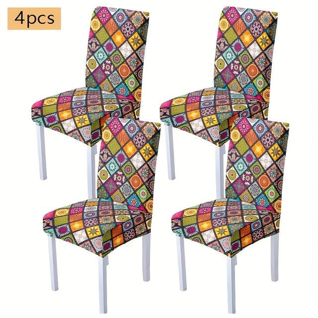 TEMU [ ]4/6pcs Bohemian Covers Made Of With Printed Elastic Fabric, Removable And Washable, Suitable For Protecting Dining Chairs In Restaurants, Hotels, Ceremonies, And Festive Decorations.