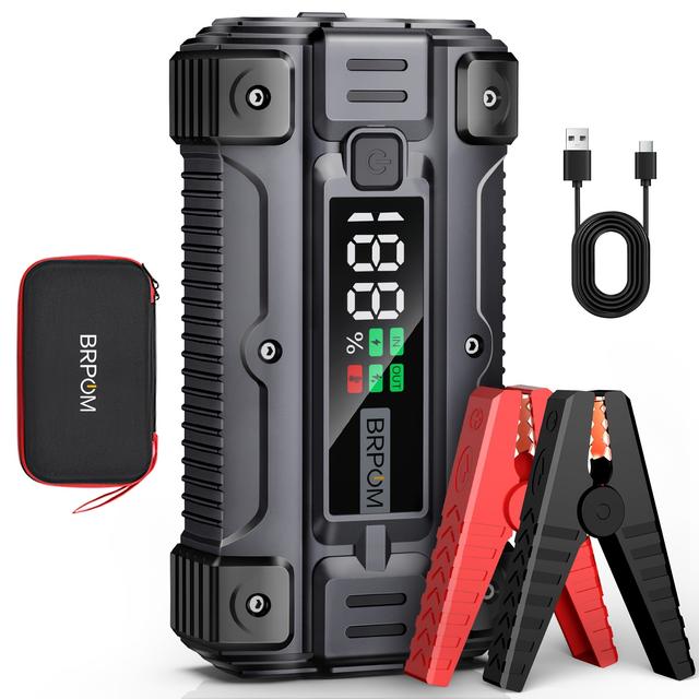 TEMU BRPOM スターター 26800mAh 5000A (全ガソリン車・8Lディーゼル車対応) 12V 車用エンジンスターター バッテリースターター ケーブル 車用緊急始動 モバイルバッテリー機能搭載 LE付き 充電器 バッテリー PSE対応