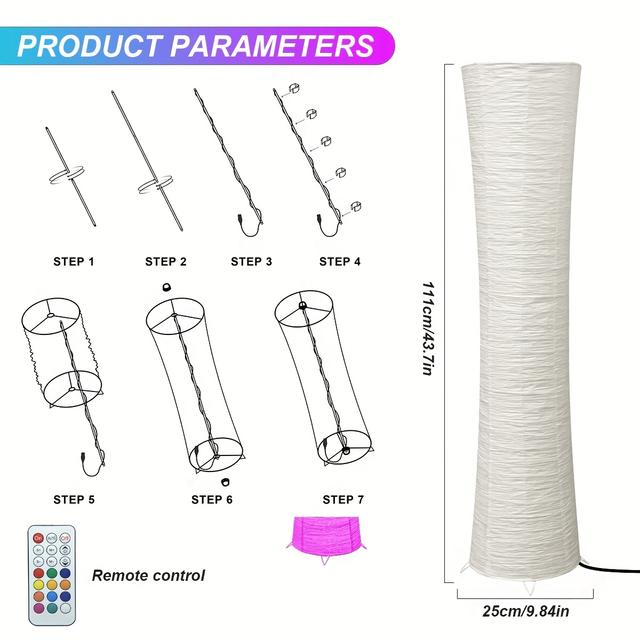 TEMU 1 Stück LED-Papier-Stehlampe, Fernbedienung RGB-Farbwechsel Stehlampe mit USB-Stromversorgung, geeignet für Wohnzimmer Schlafzimmer Arbeitszimmer Spielzimmer