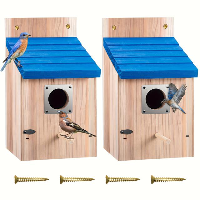 TEMU 2pcs Cedar Bluebird Box Houses With , Secure Latch, , Air Vents - Wooden Bird Houses For Outside, 1-1/2" Entrance Hole, , , , Bird Feeder Houses | | Wooden Construction, Bird Houses For Home