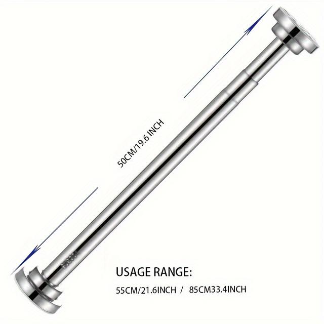 TEMU 1pc Adjustable Lift Ceiling Rod Support - No-drill Stainless Steel, Heavy-duty For Clothes, Curtains, Towels In Kitchen & Bathroom