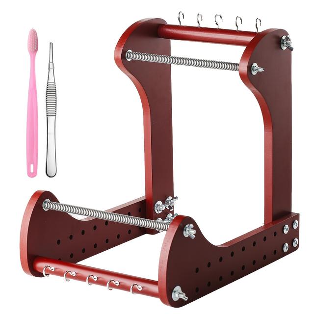 TEMU Adjustable Wooden Beading Loom, Adjustable Standing Bead Loom With Multiple Length Settings, Ergonomic Angled Design, Includes Toothbrush, Tweezers And Hexagonal Wrench, Professional Tools