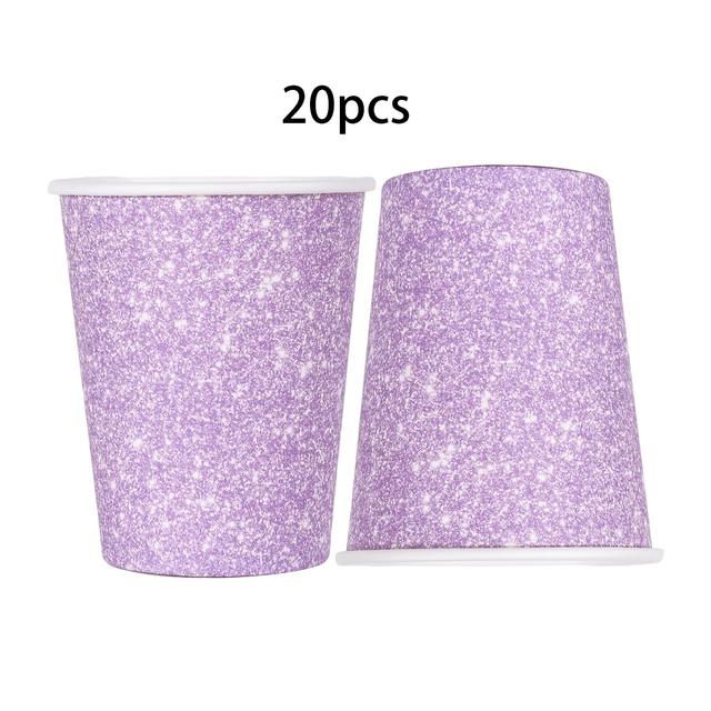 TEMU 20pcs/40pcs Lavender Purple Glitter Disposable Paper Cups | 9oz Shiny Paper Cups For Disco, Bachelorette Parties, Weddings, Birthdays, - Soft White & /cold Drinks