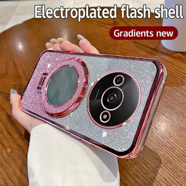 TEMU Handyhülle: Passend für Xiaomi Redmi A3 Handyhülle, 2-in-1 Cover mit galvanisierten Kanten integriertem Flash-Kartensteckplatz, mit Ständer Spiegel, stilvolle schöne weiche TPU-Handyhülle