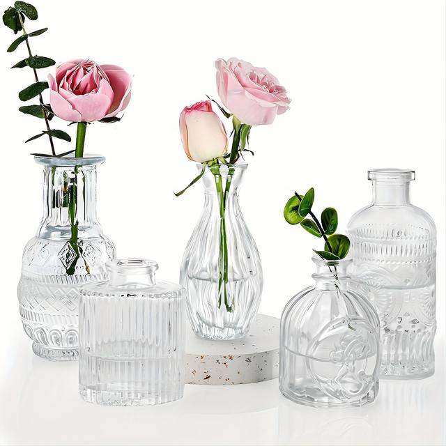 TEMU 5er-Set Glas Knospenvasen, Großpackung für Landhaus Hochzeits- und Tischdekoration, Zentrale Dekorative Kleine Vase