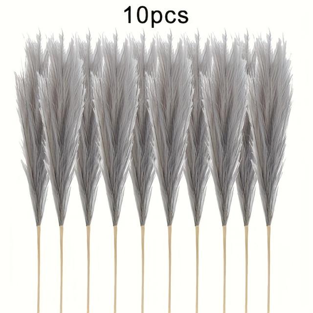 TEMU 10ks Šedá Umělá Pampasová Tráva - Nadýchaná Falešná Pampas pro Podlahové Vázy, Bohémská Venkovská Domácí Dekorace, Aranžmá na Stůl, Sváteční Středové Dekorace na Halloween, Bez Nádoby