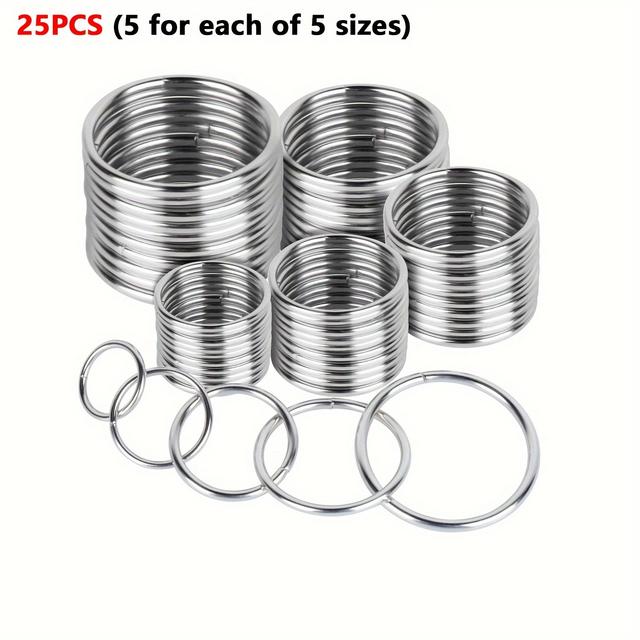 TEMU Metall O-Ring, 50 Stück Silber Multi Purpose Metall O-Ring für Makramee, Camping, Hundeleinen, Hardware, und mehr Bastelprojekte - 16mm, 21mm, 25mm, 32mm, 38mm