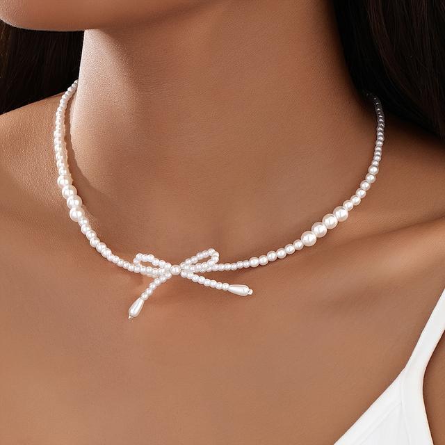 TEMU Japonský a korejský sladký umělý mašlový náhrdelník