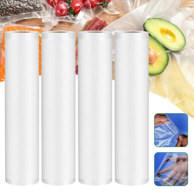 TEMU 4-roll Mesh Vacuum Packaging Bag. The Mesh Pattern Provides The Best Sealing And Is Perfect For Food Storage. Used For Food Storage, For Food Preservation, Cooking, And Vacuuming