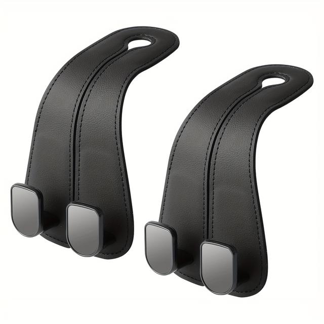 TEMU 2pcs Beige Pvc Car Headrest Hooks, Design For Purses & Bags, Fit Vehicle Accessories