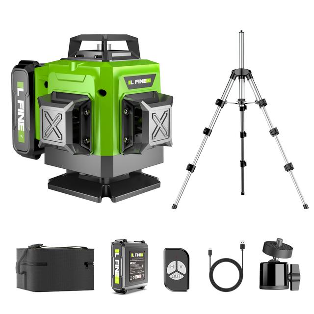 TEMU 16-line Laser Level With 4x360° 4d Green Horizontal And Vertical Lines, Featuring A Digital Display And A Large Battery, Suitable For Home Renovation, Construction Work, And Projects