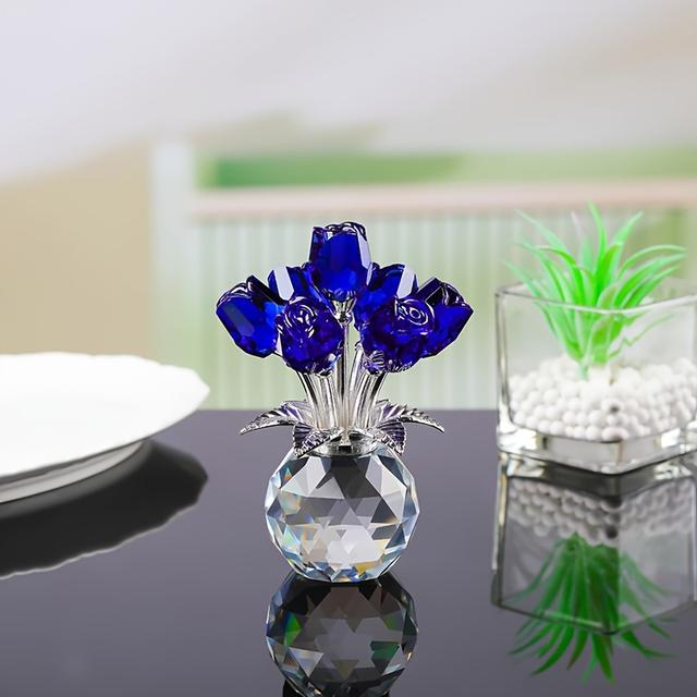 TEMU Elegante Kristallglas-Rosen-Skulptur - Perfektes Romantisches Geschenk für Valentinstag, Muttertag & Mehr - Inklusive Vase, Ideal für Heimdekoration