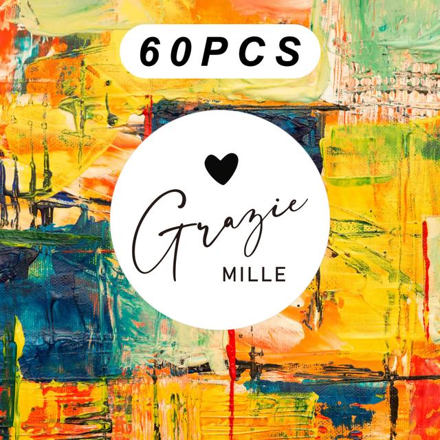 TEMU 30/60 Adesivi "Grazie", Formato Grande 5 cm, Etichette per Regali, per Bomboniere e Etichette per Confezioni Regalo