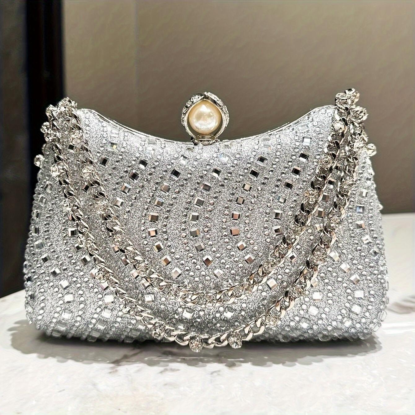 TEMU Luxurious Clutch Evening Bag For Women, Glittering Handheld Party Purse With Detachable Chainstrap, Elegant Accessory For Weddings Banquetsformal Events, Versatile Shoulder Crossbody Handbag