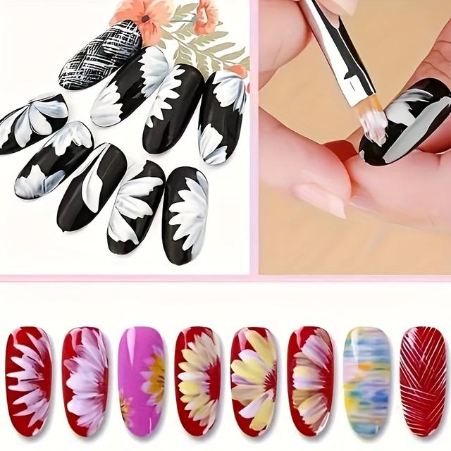 TEMU 8pcs Nail Art Brush Set - Professional Acrylic & Gel Design Tools, 3d Builder Pen For Salon-quality At Home