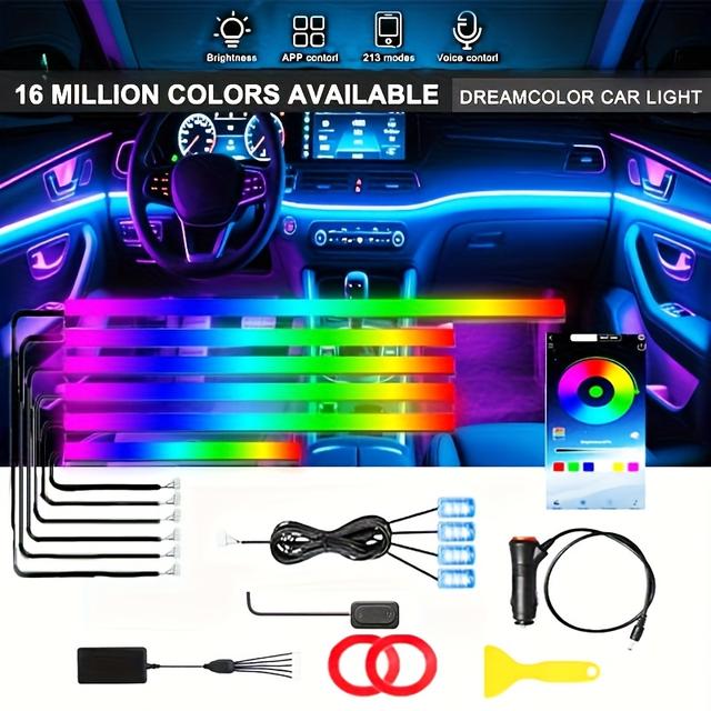 TEMU Car Led Strip Lights With 10 Features, Dynamic That Sync With Music, Acrylic Design, And App Control For Interior Lighting, Without Battery