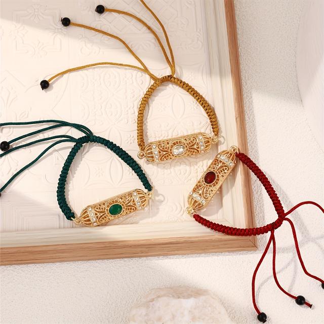 TEMU 1/3pcs Women's Braided Bracelet Vintage Ethnic Style Alloy Rhinestone Decor Adjustable Size For