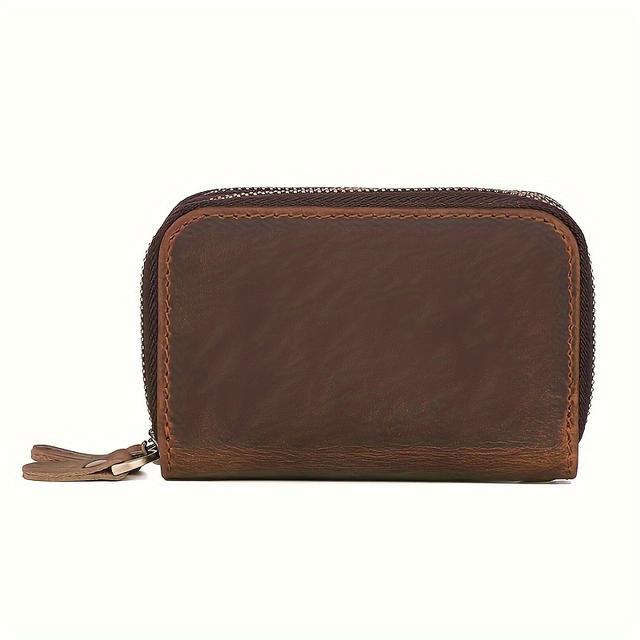 TEMU Billetera de cuero vintage para hombre, multiusos, llavero compacto, de cuero con cremallera y tarjetero
