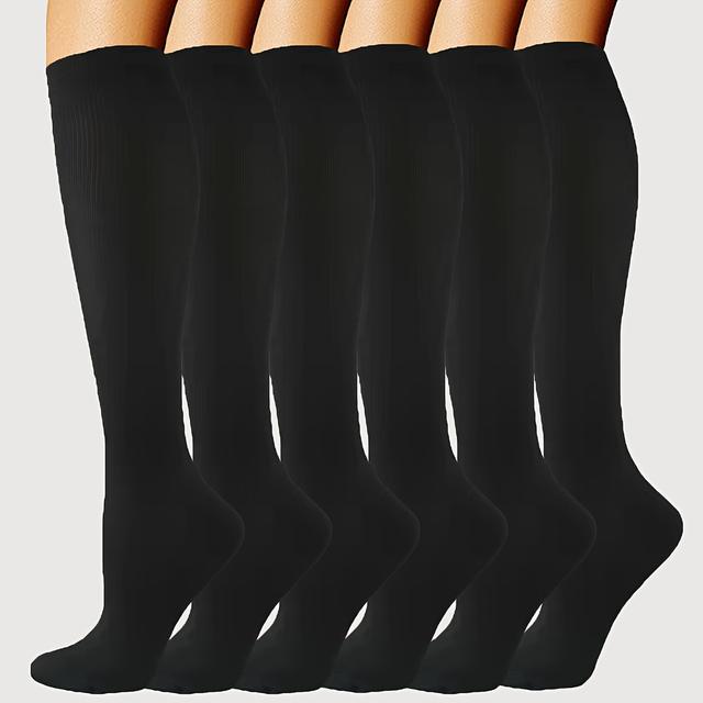 TEMU 6 أزواج جوارب ضغط للنساء والرجال، جوارب طويلة للركبة للاستخدام اليومي، السفر، الجري، التسلق، التنزه والرياضة، مصنوعة من متين من البوليستر والسباندكس، قماش قابل للتنفس، يُوصى بالغسل اليدوي