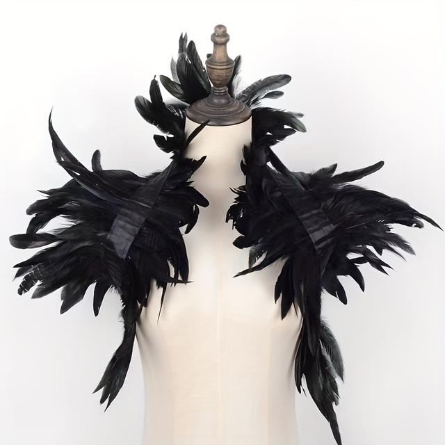 TEMU Stylish One-piece Artificial Feather Lace Shawl Scarf For Women, Perfect For Punk Gothic Halloween Carnival Parties, Fashion Shows, And Performance Stage Additions For Role-playing