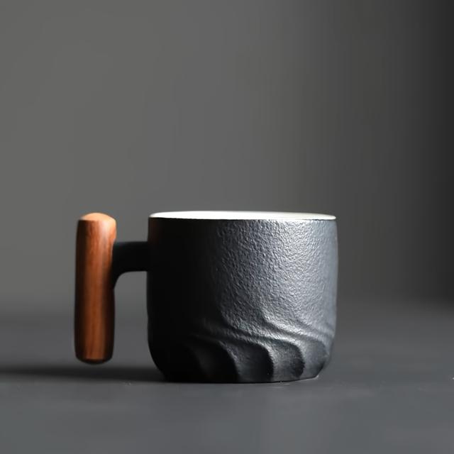 TEMU كوب قهوة سيراميك سعة 60 مل بمقبض خشبي - طراز عتيق، قابل لإعادة الاستخدام، غسيل يدوي فقط، مثالي للاستخدام في المكتب والمنزل، هدية عيد ميلاد مثالية، إكسسوارات بار القهوة، كوب إسبريسو، كوب قهوة