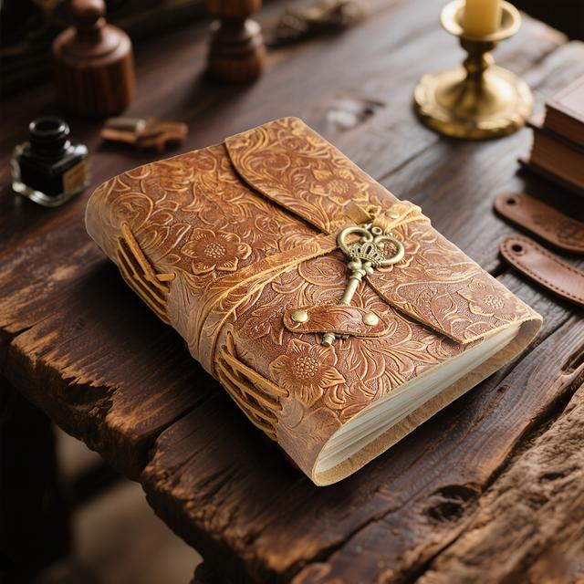 TEMU Genuine Leather Notebook With 240 Sheets (480 Pages), Embossed Paper Sketchbook, Handcrafted Travel Journal, Perfect Christmas Gift For Men And Women