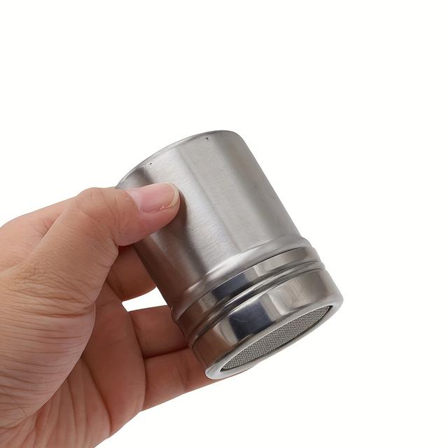 TEMU 1pc Stainless Steel Powdered Sugar Shaker, Fine Mesh Duster For Cocoa, Cinnamon, Coffee - Easy Spice Dispenser For Home, Restaurant, Cafe Use