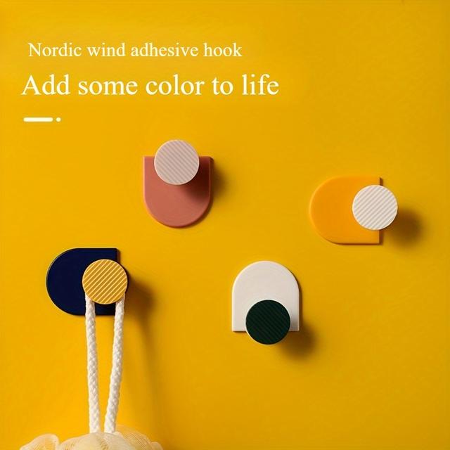 TEMU 4pcs Nordic Style Adhesive Wall Hooks - Heavy Duty, , Colorful For Robes, Coats, Towels, Keys, Bags - Ideal For Backpacks, Hats, Scarves, Belts, Utility Hook, Utility Hooks