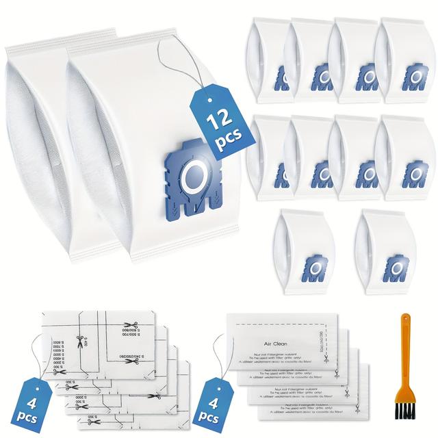 TEMU 12 Stück GN Staubsaugerbeutel mit 8 Filtern – Kompatibel mit Miele Beuteln , Complete C3/C2/C1, S227, S270, S400i, S600, , , S5000, , S2, S5, S8, Compact C1/C2 Serie Staubsauger