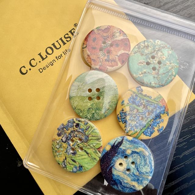 TEMU 6/12 st 30 mm 4-håls stora vintage träknappar, Vincent van Gogh mästerverk mönsterdesign för kläder, hårband, väskor, bälten, halsdukar, gardiner och heminredning