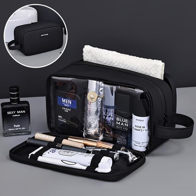 TEMU Men'-layer Toiletries Travel Bag, Travel Cosmetics Storage Accessory Storage Bag, Multi Pocket Large Capacity Makeup Bag, Business Travel Storage Accessory, Black And Gray
