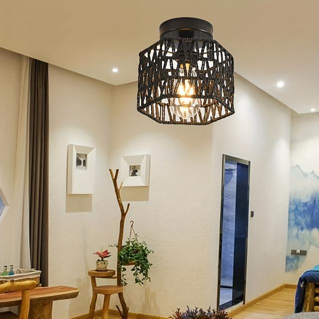 TEMU A Chandelier Measuring 20 Cm, Featuring A Rustic Large Handmade Woven Rattan Design, Suitable For Dining Rooms And Kitchens (light Bulb Not Included).