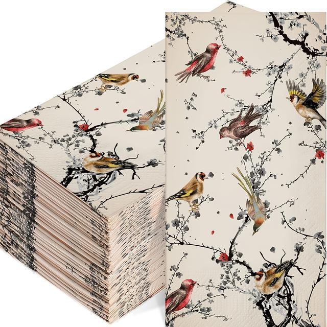TEMU 20pcs Bird Guest Napkins Birds Paper Hand Towels Dinner Napkin Decorative Paper Guest Towels For Bathroom Powder Room Christmas Happy New Year Wedding Anniversary Holiday Birthday Party Napkins