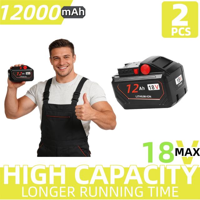 TEMU 2pack Replacement For 18v 12ah Lithium-ion Battery 48-11-1865 48-11-1862, 48-11-1820 Compatible With 18 Volt Power Tools And