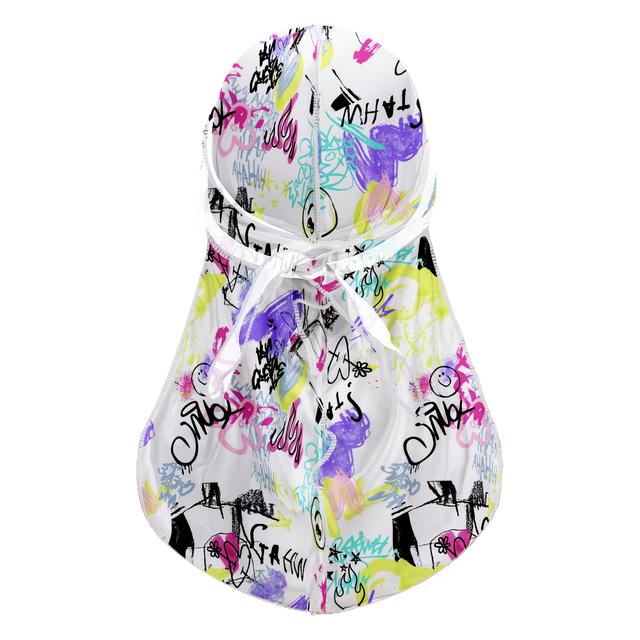 TEMU 1 Unisex Satin Durags Graffiti Outdoor Headscarf Hat Street Hip-hop Print Durags Long Tail Wide Back Wavy Durags