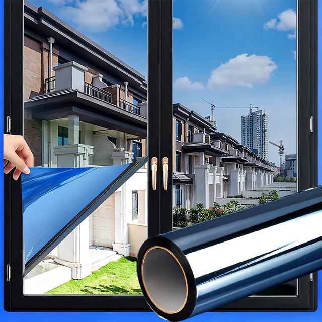 TEMU プライバシーウィンドウフィルムキット - 窓断熱フィルム、（フィルム1ロールと取り付けツール2点付き） - 断熱、反射、静電吸着、遮光ミラー仕上げ - 家庭・オフィス断熱用、簡単貼り付け、オフィス窓カバー、装飾窓カバー