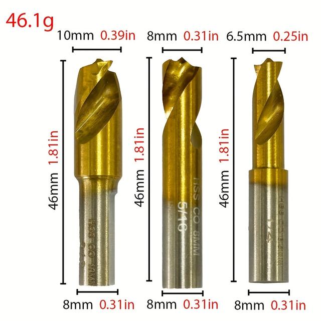 TEMU 1pc/3pcs Titanium-coated Hss Spot Weld Removal Drill Bit, Straight Shank For Electric Drills, For Car Sheet Metal Welds