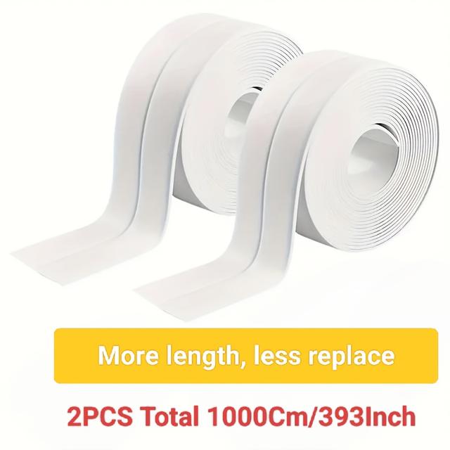 TEMU 2 Rolls White Pvc Self-adhesive Caulk Strip Tape - Waterproof, Durable & For Kitchen Sink, Bathroom, Bathtub, Floor, Wall - Ideal For Home Improvement & Diy Projects