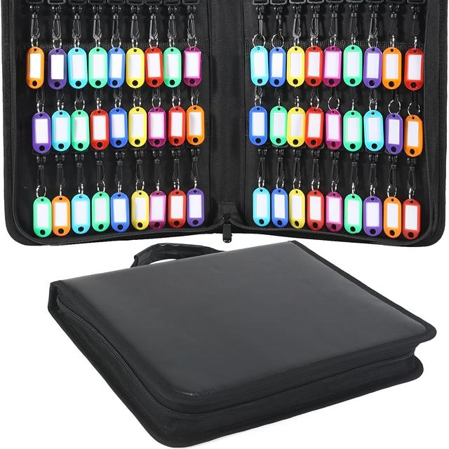 TEMU صندوق مفاتيح مقاوم للحريق مع مقبض وغطاء بسحاب - حافظة مفاتيح محمولة مناسبة لوكلاء العقارات، مديري الفنادق، ، تأجير السيارات - مجلد مفاتيح مع بطاقات، تخزين المفاتيح