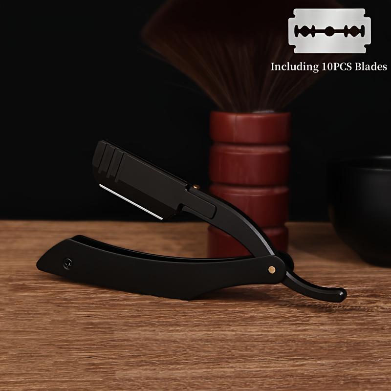 TEMU de Afeitar Plegable Profesional para Hombres con Cuchillas de Acero Inoxidable Reemplazables, Mango de Aluminio, Manual Portátil y Plegable