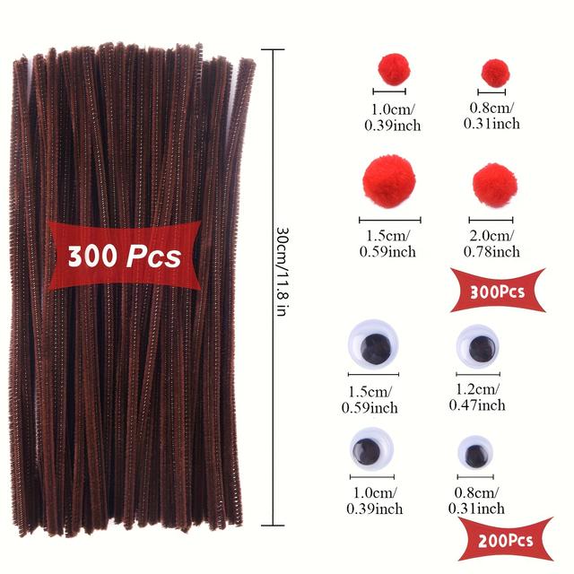 TEMU 400/800 Stück Weihnachts--Pfeifenreiniger-Set, inklusive braune Chenille-Stiele, selbstklebende Augen, rote flauschige Bälle – ideal für Rentierbasteln, Weihnachtsgeschenke und Heimdekoration