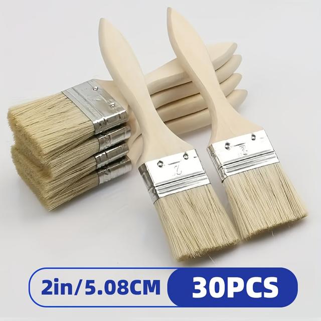 TEMU Brush Set - 30pcs, 2-inch Brushes For Art, Crafts, Painting, Glue Application, Wooden Handle, Indoor & Outdoor Use, And Maintenance