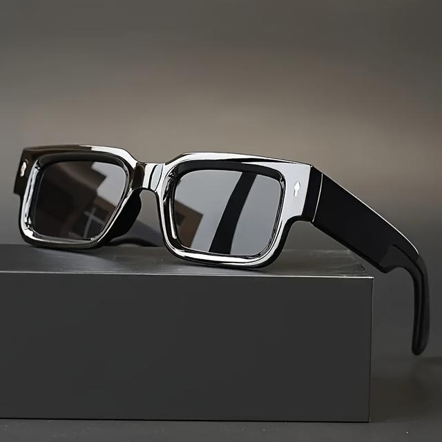 TEMU Men's Vintage Square Glasses With Thick Frame - Retro Style, Black And Gray, Ideal For Casual And Party Wear, Casual Accessories | Vintage Square Glasses | Decorative Lenses