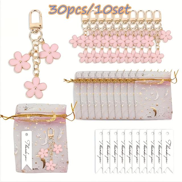 TEMU 30pcs/10set Flower Keychains, Made Of Alloy, Perfect For Backpack Decor Or Earphone Covers. Are For Women And Ideal For Bulk Purchases. Includes Glitter Storage Bag, Thanksgiving-themed Exquisite