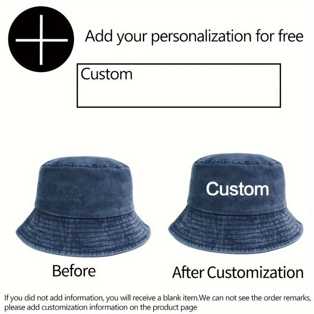 TEMU 1pc Washed Denim Bucket Hat, Customizable Text, Self- Embroidery, Unisex, Wear