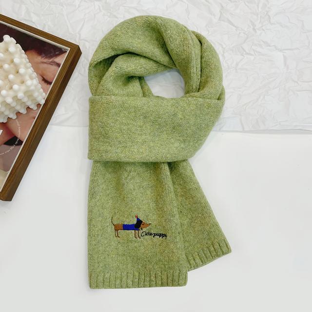 TEMU 닥스훈트 장식 스카프 - 부드럽고 따뜻한 겨울용 목도리, 오스트리아 강아지 자수, 멀티컬러 (브라운/레드/골든/그린/핑크/베이지/화이트/퍼플) / 한국 스타일 패션 액세서리, 손세탁 가능