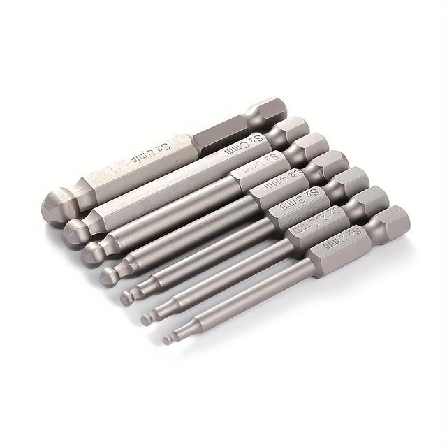 TEMU مجموعة مكونة من 7 قطع لشفرات ربط سداسية وبراغي برأس مسنن - مقبض سداسي 1/4 بوصة، طول 65 مم، فولاذ S2، مع نهاية كرة مضادة للانزلاق، مناسبة للمثاقب الكهربائية ومفكات البراغي الصدمية